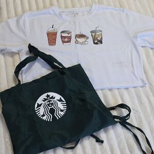 SHEIN White Tee with Cute Coffee Cup Prints